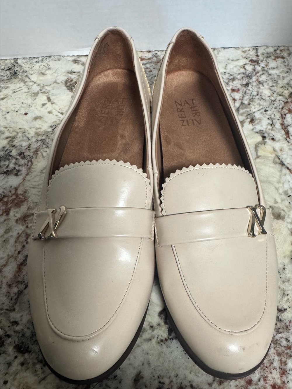 Women’s NATURALIZER Cream Loafer Flats with Decorative Metal Accent